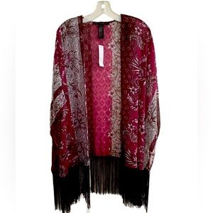 White House Black Market Shawl Covering Sunset Print Pink Fringe